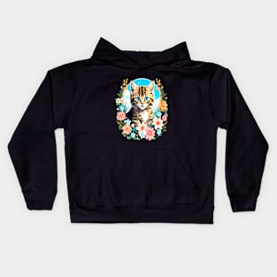 Tiger Striped Kitten Surrounded by Spring Flowers Kids Hoodie